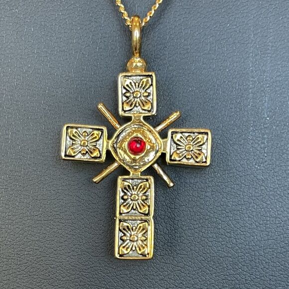 Camrose & Kross JBK Purple Rhinestone Reversible Cross Goldtone COA Original Box - Picture 5 of 10